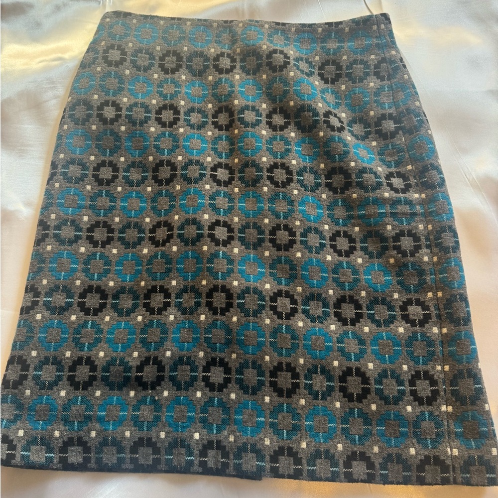 Talbots Teal and Black Geometric Pencil Skirt